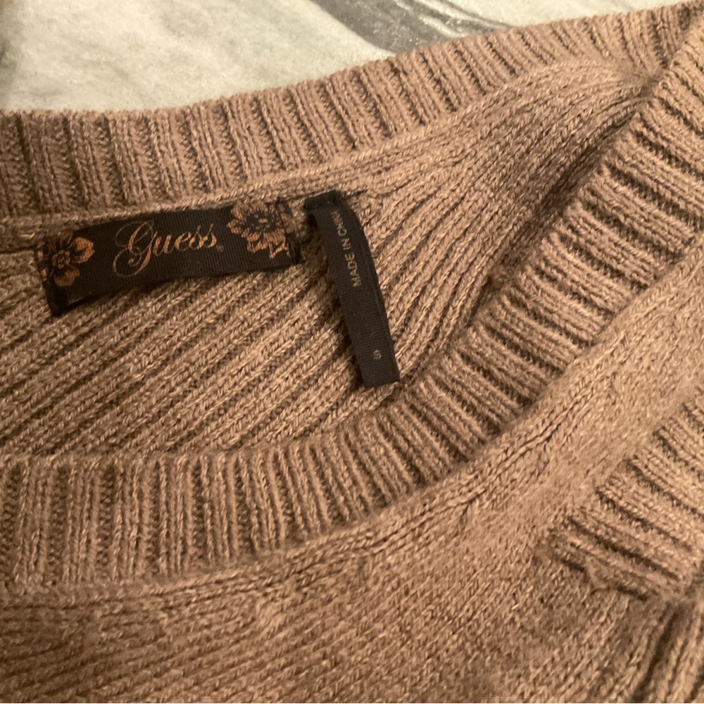 Guess Brown Off-the-Shoulder Sweater with Rhinestones - Picture 10 of 14